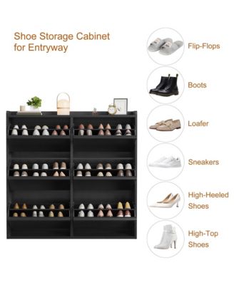 Shoe Cabinet with 6 Flip Drawers, Hidden Shoe Storage Organizer for Entryway, Wooden Shoe Rack with Adjustable Shelf