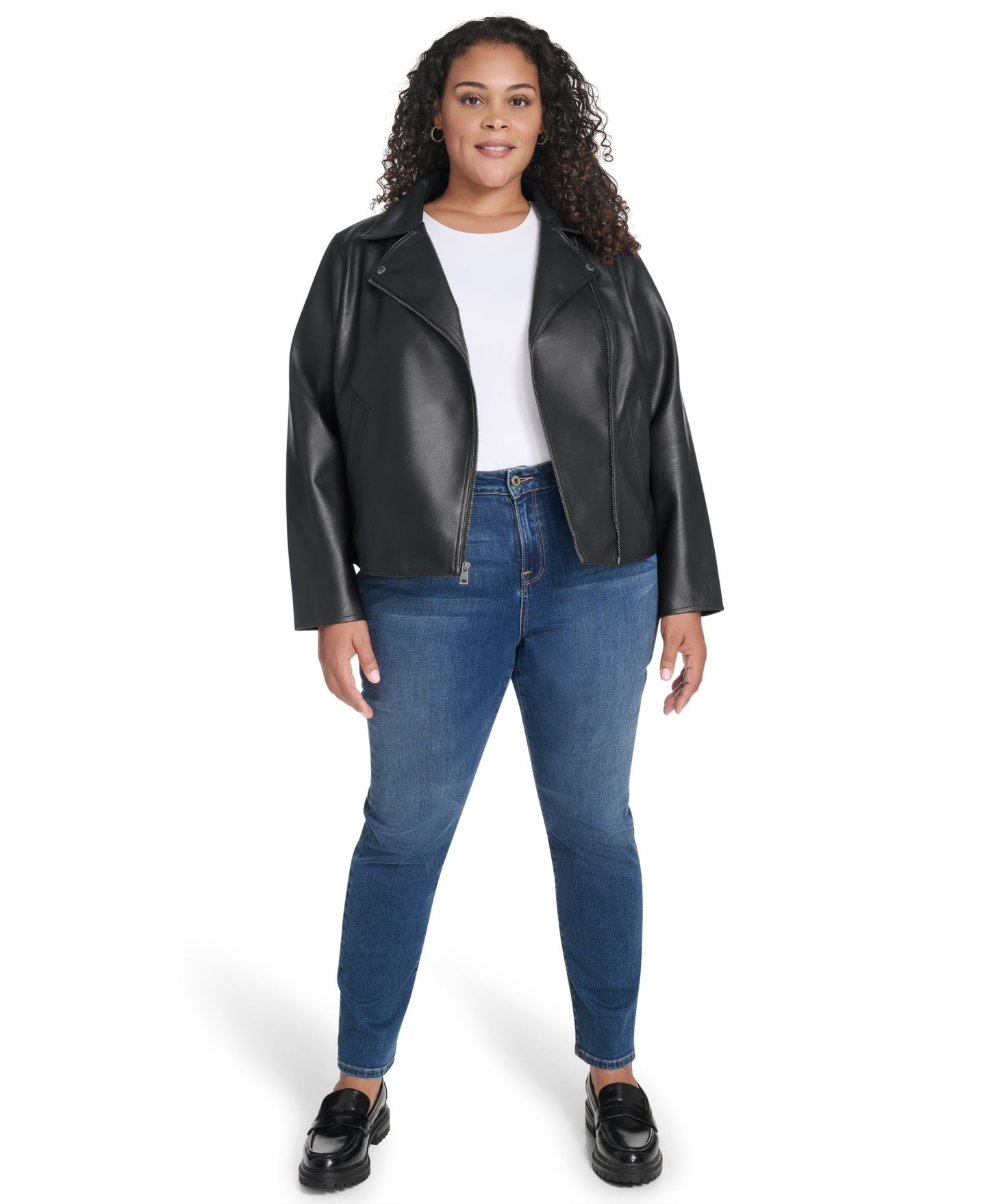 Женская куртка Levi's Plus Size Faux-Leather Long Sleeve Moto, цвет: Чёрный — фото 2