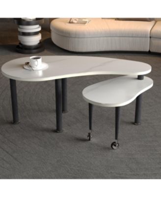 Contemporary rotatable cocktail table with solid rubber wood legs