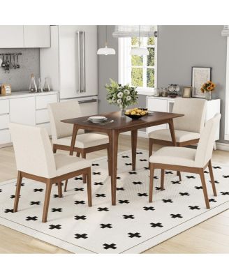 5-Piece Dining Table Set with Solid Wood Table and 4 Upholstered Chairs