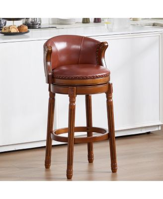 Cow top Leather Wooden Bar Stools, 360 Swivel Bar Chair with Backs