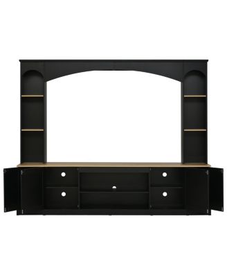 Elegant Arched Entertainment Center with Bookshelf & Farmhouse TV Stand
