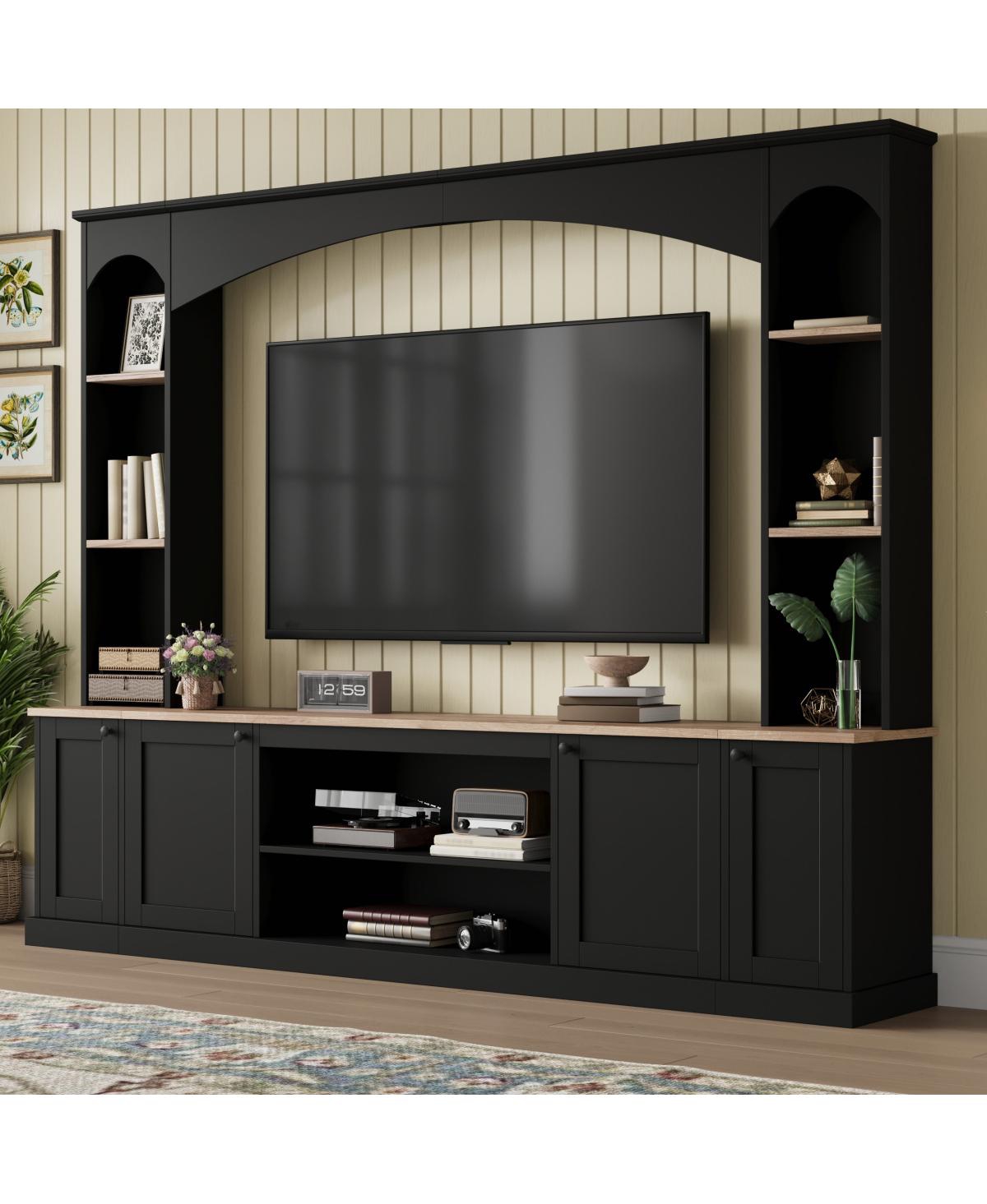 Streamdale Furniture Elegant Arched Entertainment Center with Bookshelf & Farmhouse Tv Stand - Black