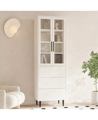 70.9" Glass Door Bookshelf 5-Tier Display Cabinet Narrow Storage Bookcase