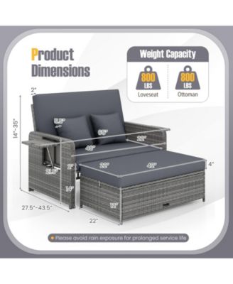 Patio Daybed Set Rattan Loveseat Sofa Set w/ Adjustable Backrest Cushions