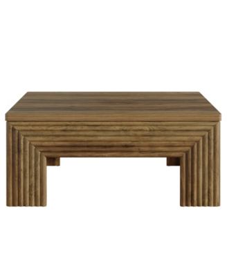 Square Coffee Table for Living Room, 39.4'' Large Wood Center Table with Unique Fluted Legs, Farmhouse Low Cocktail Tea Accent Table