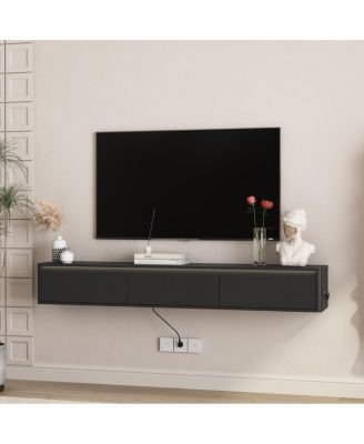 Floating TV Stand with LED Lights & Power Outlet