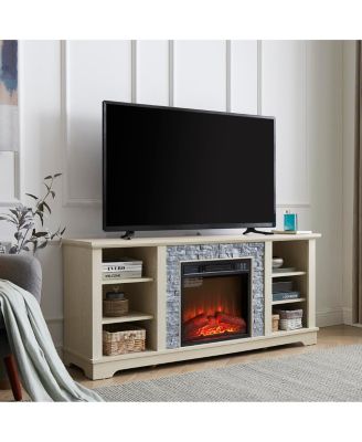 Mantel Electric Fireplace Stone TV Media Stand