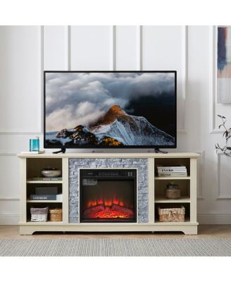 Mantel Electric Fireplace Stone TV Media Stand