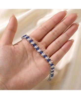Brilliant Sterling Silver Marquise-cut CZ Tennis Bracelet