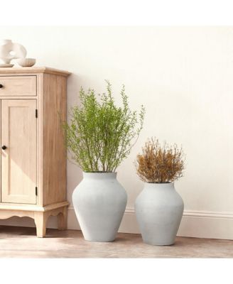 13.5" Floor Vase, Cement White Rustic Vases for Flowers, Large Vases for Decor Living Room, Decorative Flower Vase for Home Decor