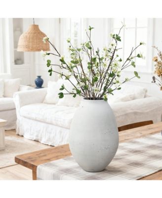 13" Cement Large Floor Vase, Antique White Rustic Vases, Decorative Terracotta Vases Home Decor, Farmhouse Pottery Home Accent