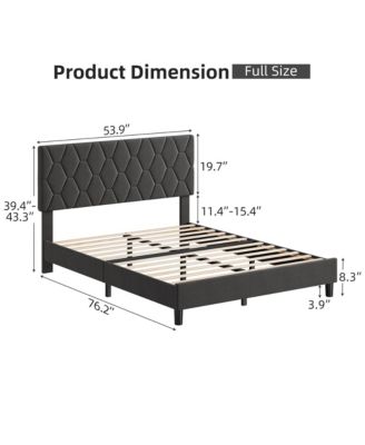 Bed Frame Upholstered Fabric Headboard Diamond Design Solid Wood Slats Noise Free Easy Assembly