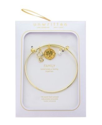 Cubic Zirconia and Imitation Pearl Tree of Life Charm Bangle Bracelet