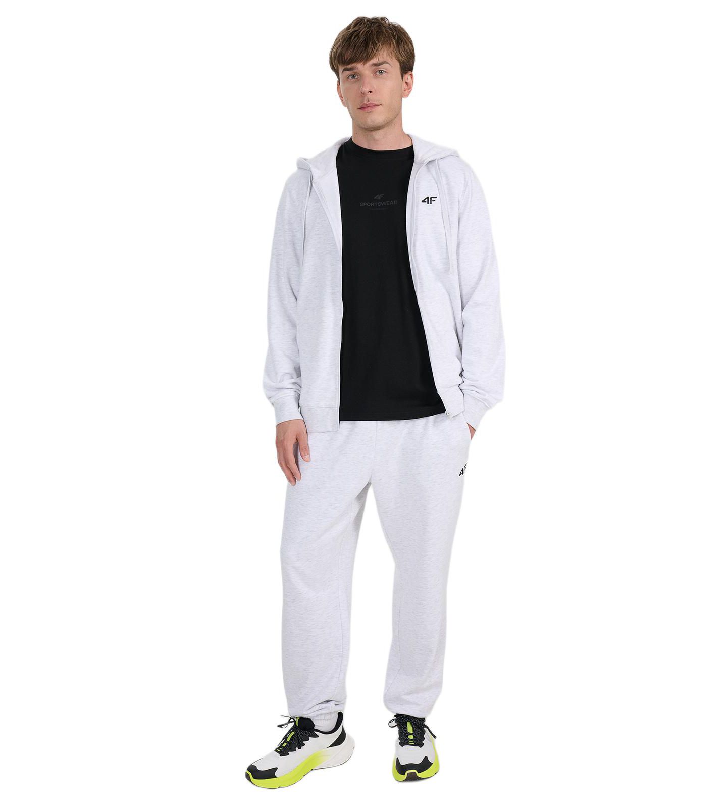 Мужской свитшот 4F Zip-Up Sweatshirt With A Hood, цвет: Светлый серый меланжевый — фото 4