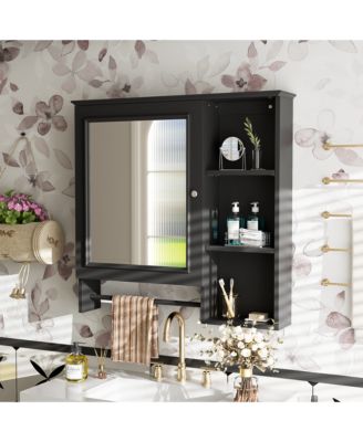 Wall Mounted Bathroom Storage Cabinet, Medicine Cabinets with large mirror door, adjustable shelves and three open storage levels