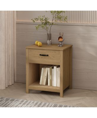 Wood Nightstand with Drawer and Open Shelf