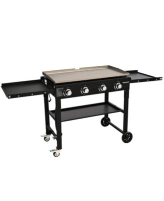  Commercial Propane Gas Griddle on Cart with Side Shelves, 4 Burners