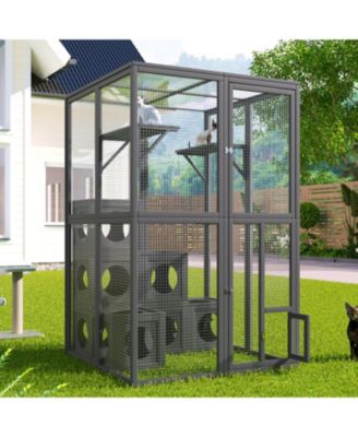 Pine Outdoor Cat House with Shelves