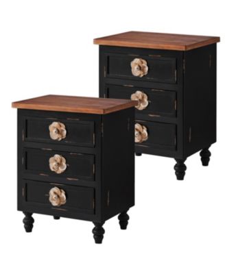 Streamdale Vintage Farmhouse End Table - Rustic Nightstand, 3 Drawers