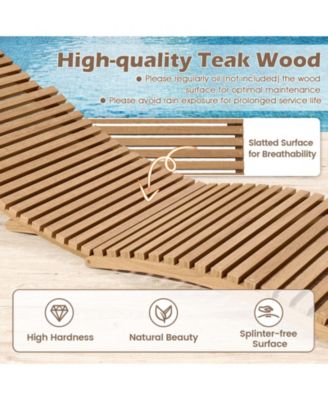 Outdoor Folding Teak Wood Chaise Lounge Chair w/Curved Lying Area
