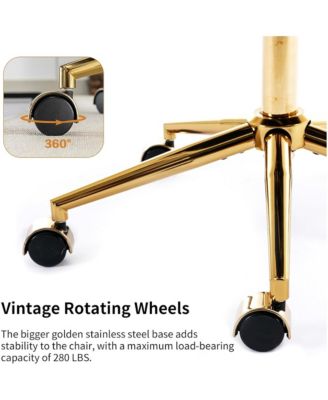 Faux Fur Home Office Chair, Adjustable Swivel Desk Chair, Upholstered Computer Chair with Wheels and Gold Base for Home Office