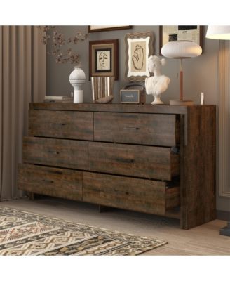 Brown 6-Drawer Finish Dresser Chest of Drawers Cabinet