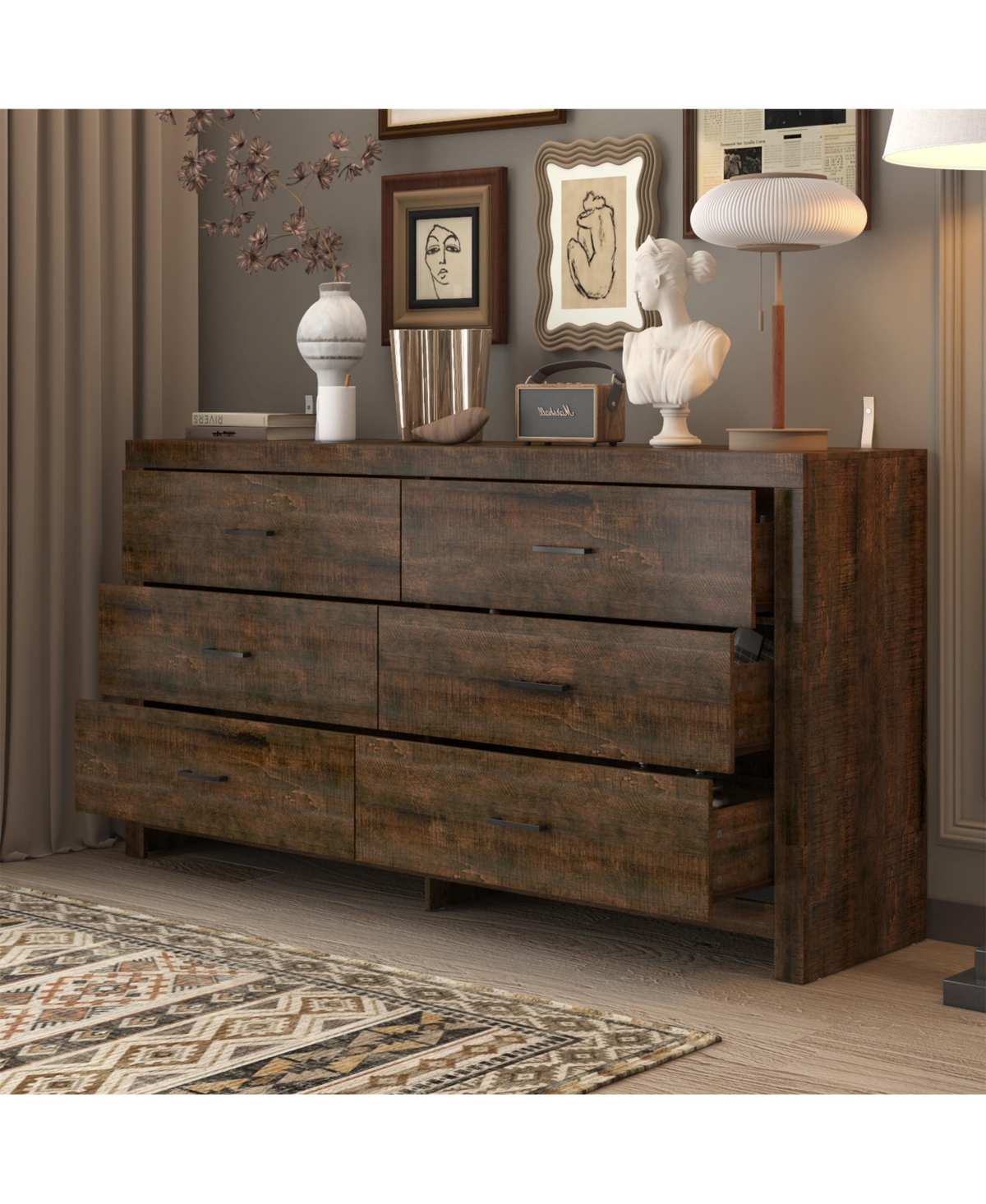 Famapy 6-Drawer Finish Dresser Chest of Drawers Cabinet