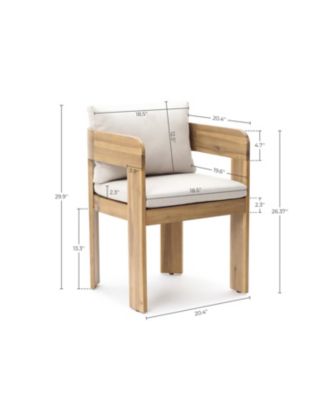 Set of 2 Outdoor Patio Chairs, Acacia Wood Accent Chairs with Cushions and Arms, Outdoor Dining Chairs for Porch, Balcony, and Garden