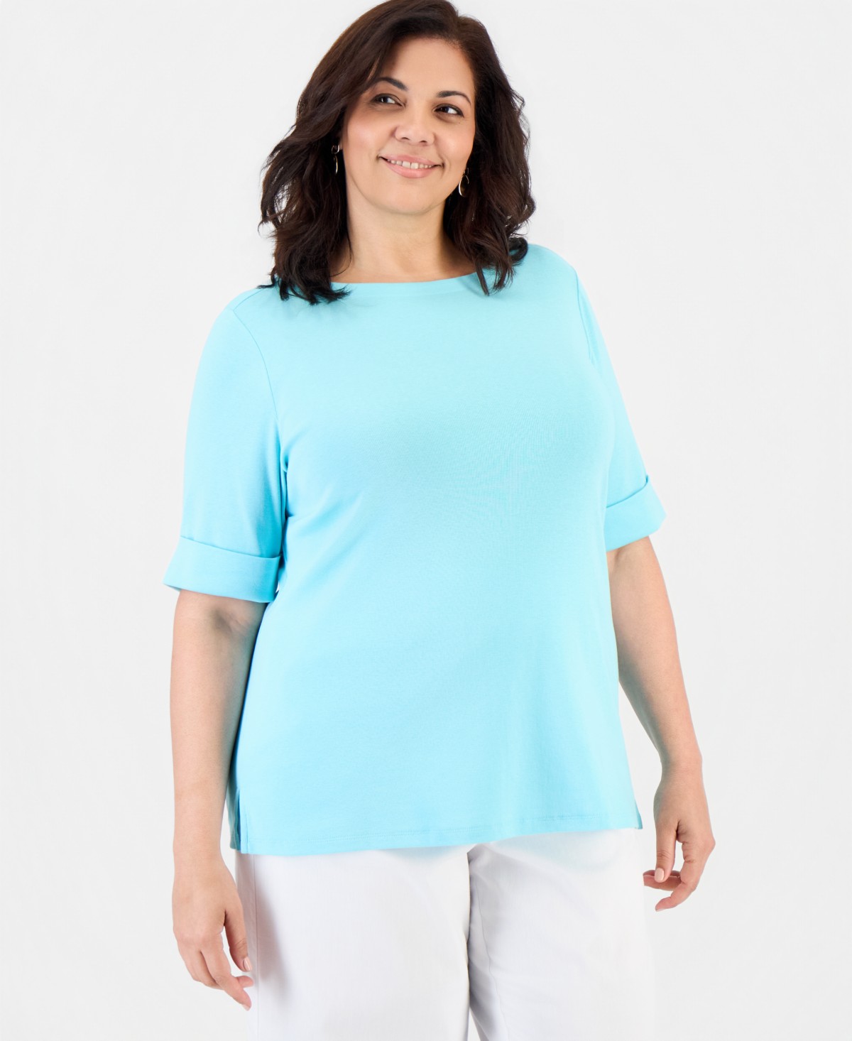 Женские Style & Co Women's Boat-Neck Elbow Sleeve Cotton Top, XS-4X — фото 1