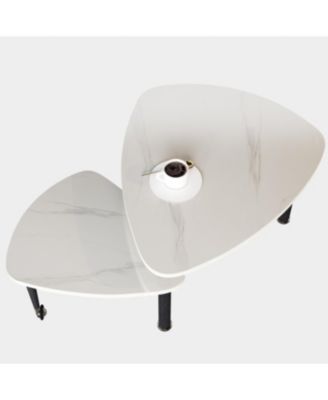 Sintered Stone Rotating Coffee Table with Solid Wood Legs