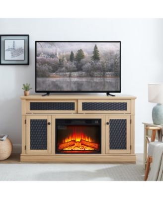 Embossed Pattern TV and Media Console with Faux Fireplace