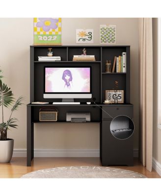 Computer Desk with Hutch & Bookshelf, Wood Executive Desk for Home Office