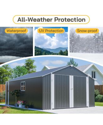 12x20 FT Metal Shed Garage - 1810 CUFT, Double-Door, All-Weather Storage