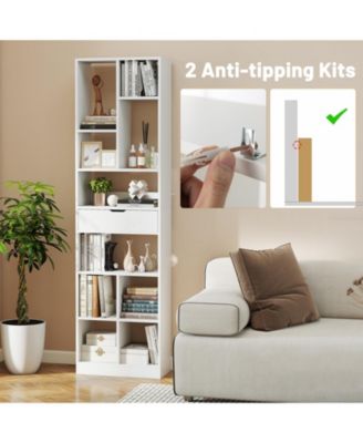 7-tier Bookshelf with Drawer 180cm Floor Standing Display Rack Storage Shelf.