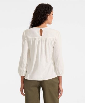 Women's 3/4 Sleeve Eyelet Mix Flowy Top