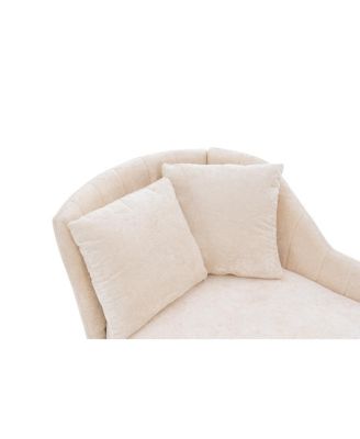 Indoor Chenille Chair with Left Armrest & Lumbar Pillow, Lounge SofaFootstool