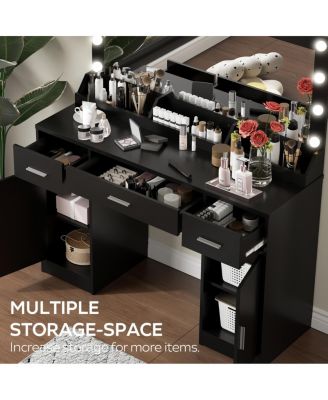 Vanity Desk with Large Mirror, 3 Color Lighting Modes, Adjustable Brightness