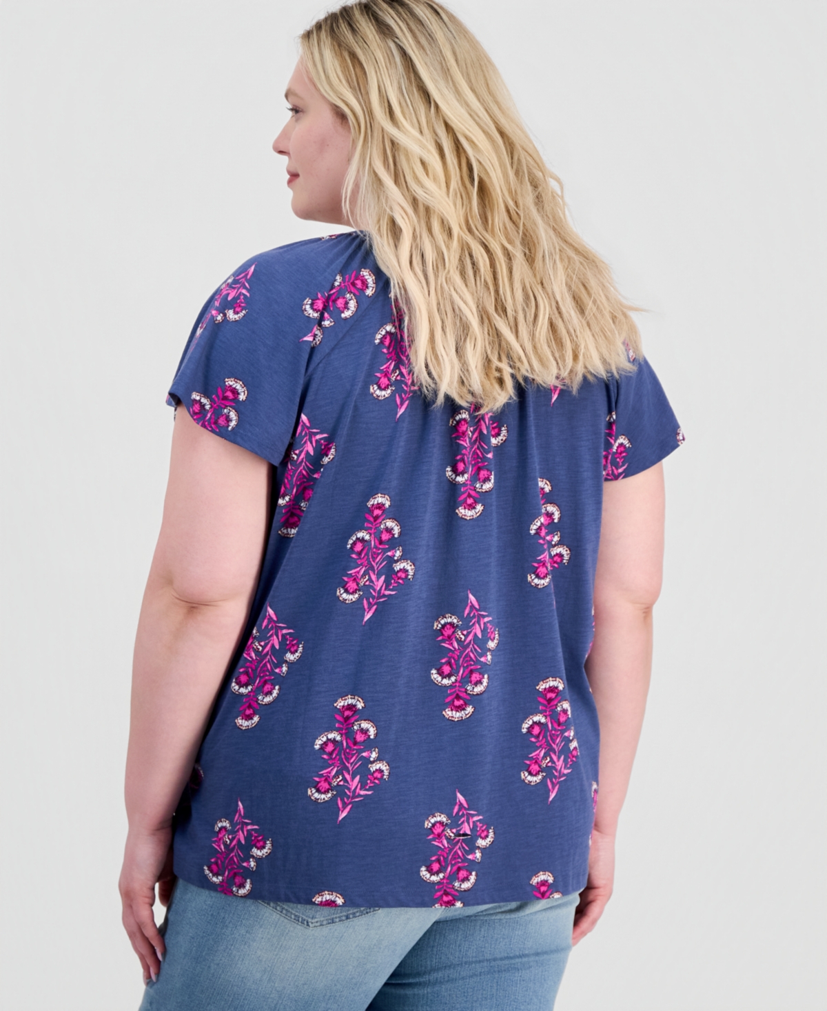Style & Co Plus Printed Scoop-Neck Flutter-Sleeve Top, Macy's Exclusive