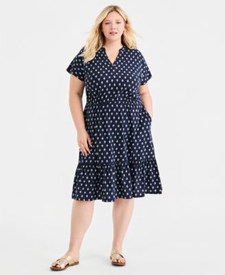 Plus Size Split-Neck Printed Midi Dress
