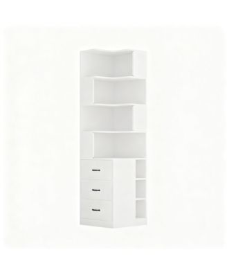 Corner Bookshelf L-Shaped 4-Tier 3 Drawers 3 Cubbies