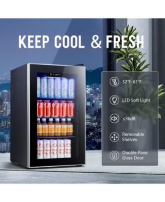2.3 Cu.Ft Beverage Refrigerator, 95 Can Mini Fridge, Glass Door
