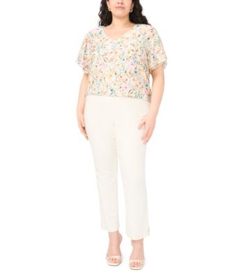 Plus Size V-Neck Tulip Short-Sleeve Blouse