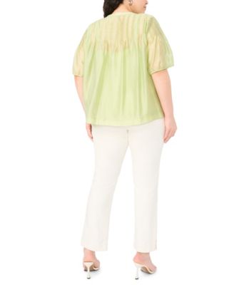 Plus Size Puff-Sleeves with Front Pleats Top