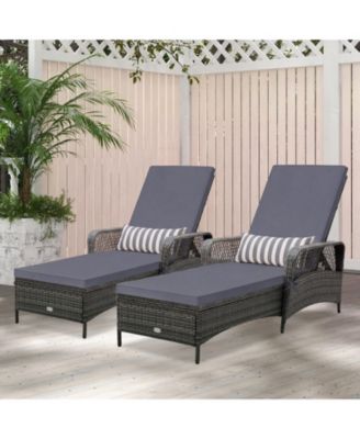 2 PCS Outdoor Chaise Lounge Chair Patio Recliner w/ 6-Level Backrest Cushion