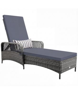 2 PCS Outdoor Chaise Lounge Chair Patio Recliner w/ 6-Level Backrest Cushion