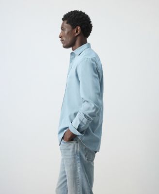 Men's Cotton-Linen Regular Fit Denim Shirt