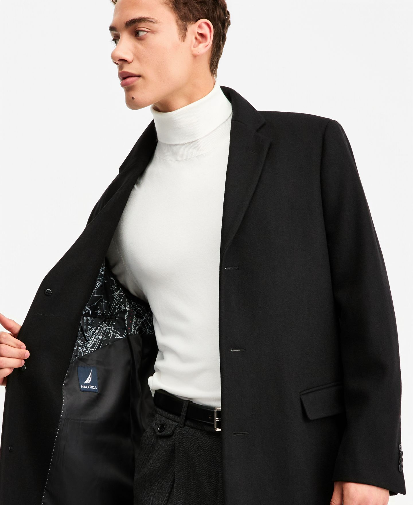 Мужское пальто Nautica Classic-Fit Batten Overcoat, цвет: Чёрный — фото 5
