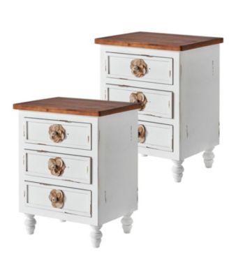  Vintage Farmhouse End Table - Rustic Nightstand, 3 Drawers, Distressed