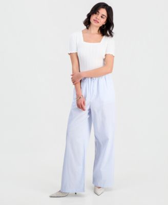 Petite Cotton Gingham Wide-Leg Pants